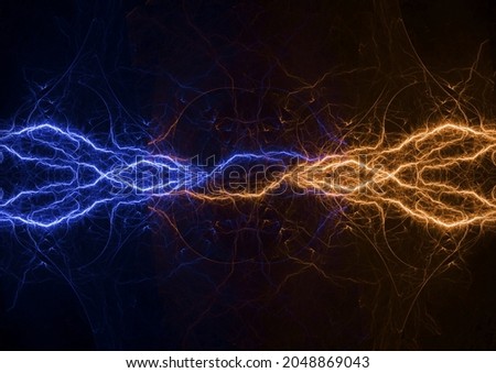 Fire and ice lightning background, abstract electrical plasma Royalty-Free Stock Photo #2048869043