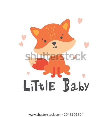 vector illustration of cute fox and hand lettering text