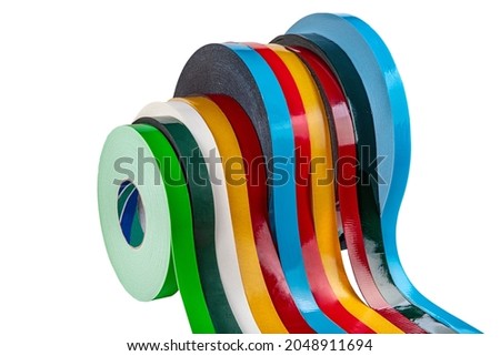 Foam Tapes. Double sided tape roll on white background. Two sided adhesive tape. Royalty-Free Stock Photo #2048911694