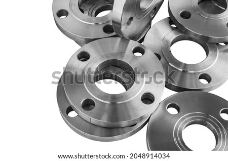 steel flange set of industrial work equipment on a white background Royalty-Free Stock Photo #2048914034