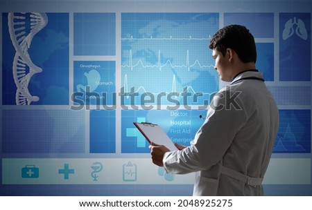The doctor works with the digital interface. Digital Medicine Concept
