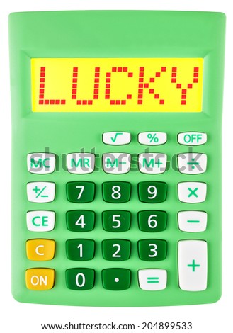 Calculator with LUCKY on display isolated on white background