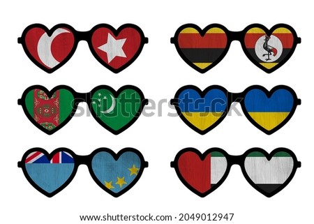 All world countries A-Z. Glasses- hearts. Scrapbook elements pack. Part 31