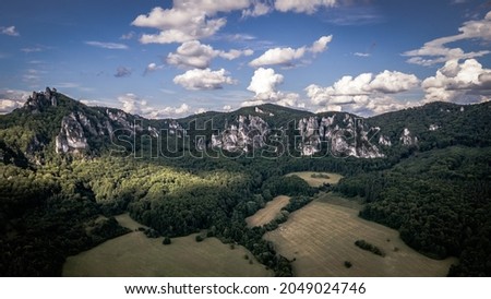 Aerial view of the Sulov rocks nature reserve in the village of Sulov in Slovakia