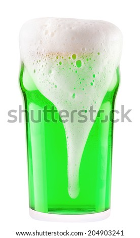green beer isolated on a white background, classic St. Patricks day beverage