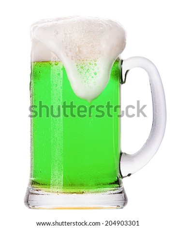 green beer isolated on a white background, classic St. Patricks day beverage