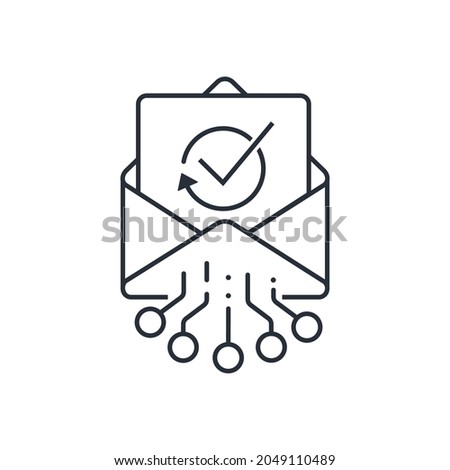 Electronic processing, sorting of letters, messages. Vector linear icon isolated on white background. Royalty-Free Stock Photo #2049110489
