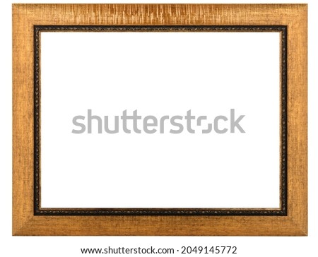 Gold Classic Old Vintage Wooden mockup canvas frame isolated on white background. Blank Beautiful and diverse subject moulding baguette. Design element. use for framing paintings, mirrors or photo.