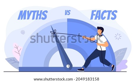 Myths vs facts Vector illustration on white background Thin line speech bubbles with facts and myths Speech bubble icons Concept of thorough fact-checking or easy compare evidence Flat cartoon style Royalty-Free Stock Photo #2049183158