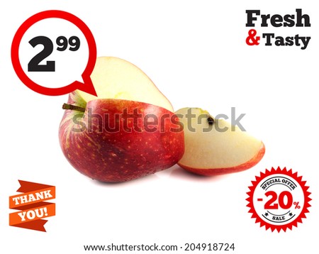 Isolated sliced red apple with slice on a white background (wet). Fresh diet fruit. Healthy fruit with vitamins.