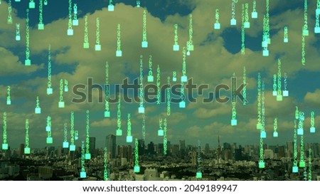 tokyo cityscape digital network concept