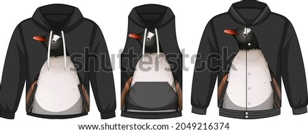 Set of different jackets with penguin template illustration