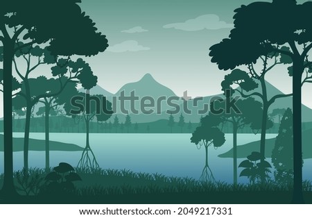 Silhouette forest landscape background illustration