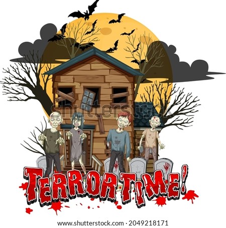 Terror Time text design with Haunted House illustration