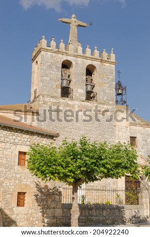 Church of Fuentecen with a Stone statue of Jesus Christ, Burgos, Castilla y Leon, Spain