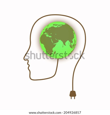 Eco Head concept. Plug the green earth