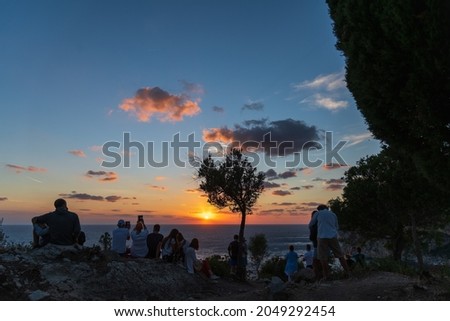Ionian sea coast in sunset time next to Paleokastrisa, Corfu island, Greece.