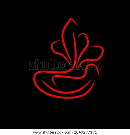 leaf logo illustration with red line art