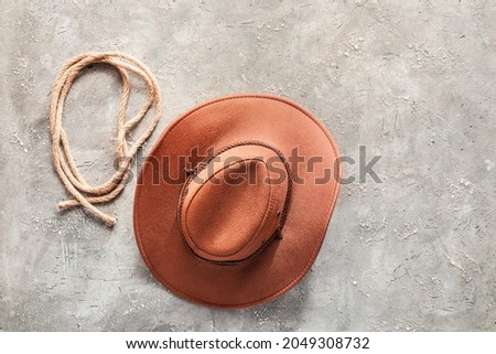 Cowboy hat and lasso on grunge background