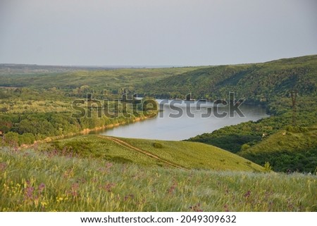 Seversky Donets river landscape in Belaya Kalitva, Rostov-on-Don region of Russia Royalty-Free Stock Photo #2049309632