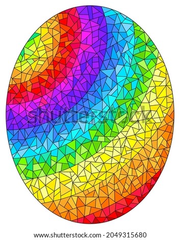 Illustration in stained glass style with abstract bright rainbow background, oval image