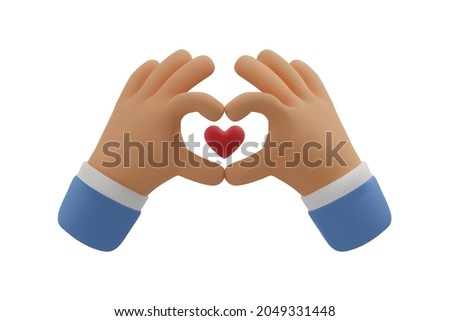 3d icon hands love gesture. Vector cartoon heart symbol clip art. Realistic illustration for social media