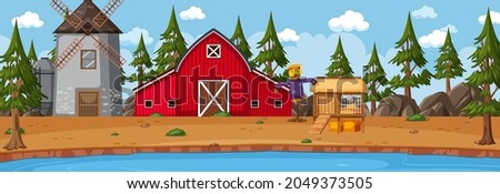 Farm horizontal landscape at daytime scene illustration
