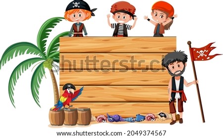 Many pirate kids with an empty banner isolated on white background illustration