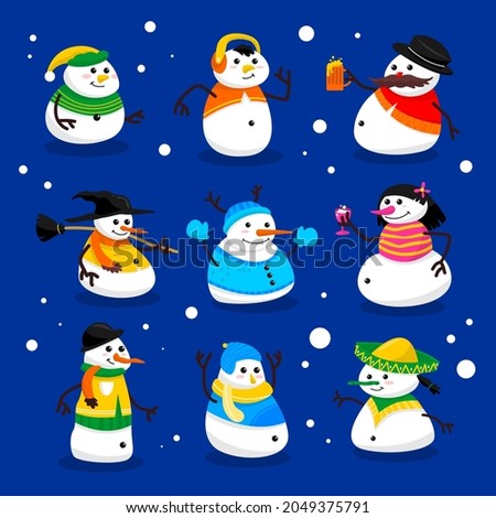 Snowman Character Vector Set Collection 