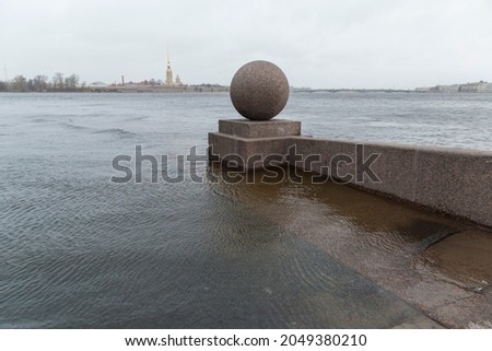 Russia. Saint-Petersburg. St. Petersburg pictures. Bad weather in St. Petersburg. Flooding on the Neva River.