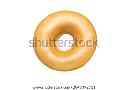 Top view picture of Maple syrup glazed donuts isolated on white. Unhealthy food concept