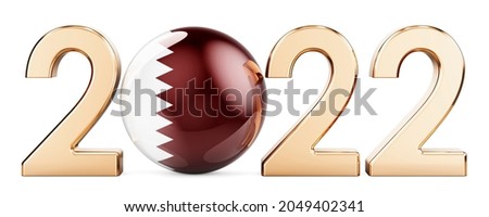 2022 with Qatari flag, 3D rendering isolated on white background