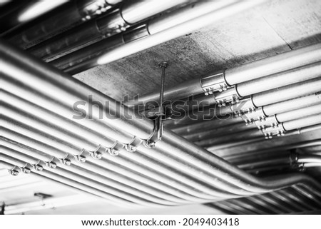 industry good managed steel metal water pipes watering system pipe  engineer design inside building.