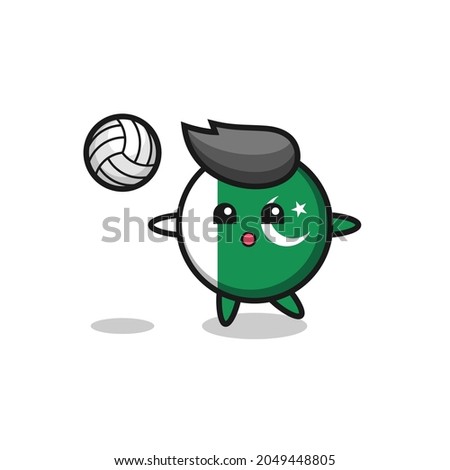 Character cartoon of pakistan flag is playing volleyball , cute design