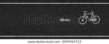 Empty asphalt road with cycle track and bike sign white dividing lines safety first, Top view, illustrations Royalty-Free Stock Photo #2049465512
