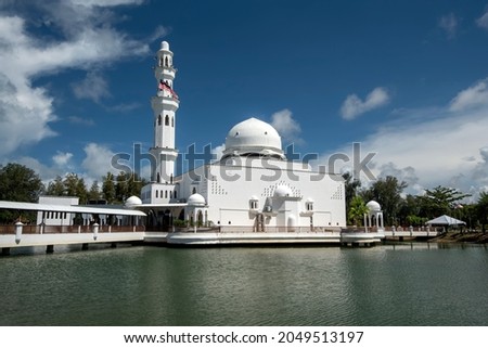 Mosque Tengku Tengah Zaharah or also known as Floating Mosque in Kuala Terengganu, Malaysia . selective focus.
