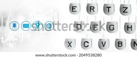 black letter of typewriter and communication symbol on white background