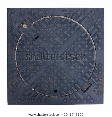 Black iron manhole cover isolated on white