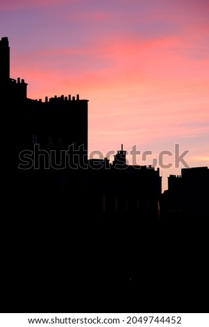 A silhouette of a building during the sunset. September 2021, Paris, France.