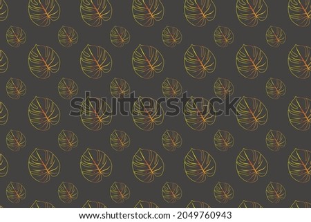 Seamless background with leaves. Tropical golden leaves on a dark background. Pattern. Vector illustration.