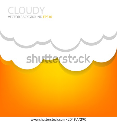 White cloud paper set object on orange background vector for text and message website design