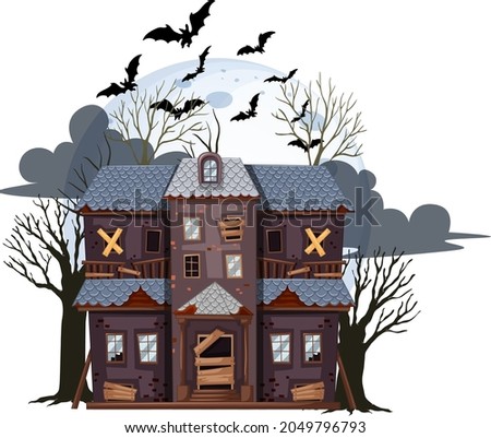 Halloween abandoned house on white background illustration