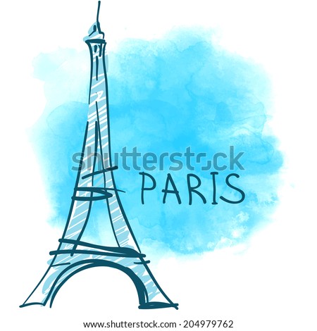 World famous landmark series: Eiffel Tower, Paris, France. Watercolor vector illustration.