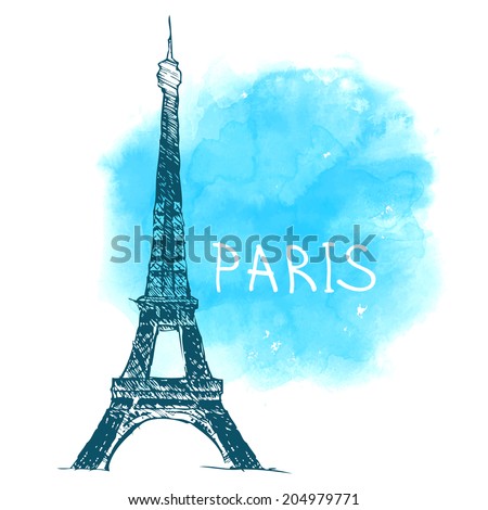 World famous landmark series: Eiffel Tower, Paris, France. Watercolor vector illustration. 