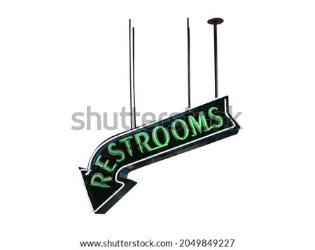 Green neon restroom sign post isolated on white