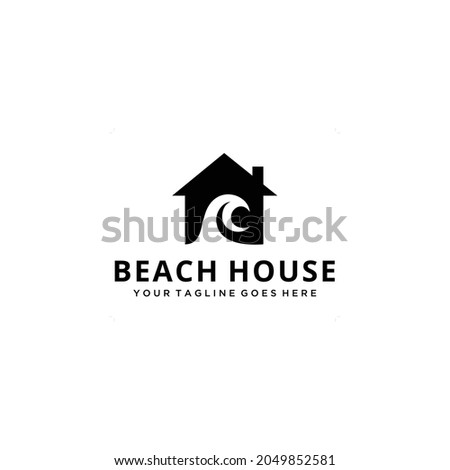 Creative illustration beauty beach wave house modern minimalist logo design vector