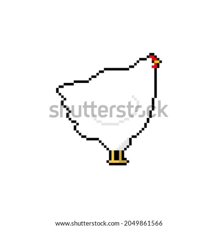 Hen pixel art. Chicken pixelated. Farm bird 8 bit. 