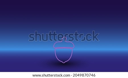 Neon acorn symbol on a gradient blue background. The isolated symbol is located in the bottom center. Gradient blue with light blue skyline