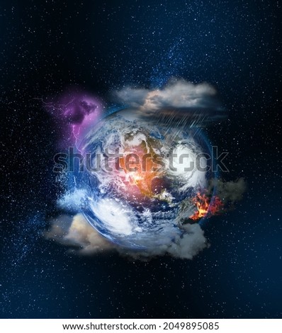 Climate change threats over planet Earth, dangers of global warming concept. Some elements of the image provided by NASA. Royalty-Free Stock Photo #2049895085