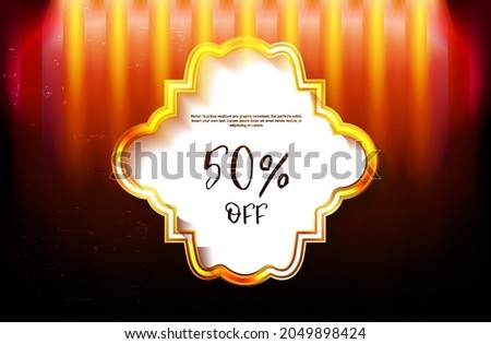 Frame on the background of a red curtain in searchlights. Vector illustration